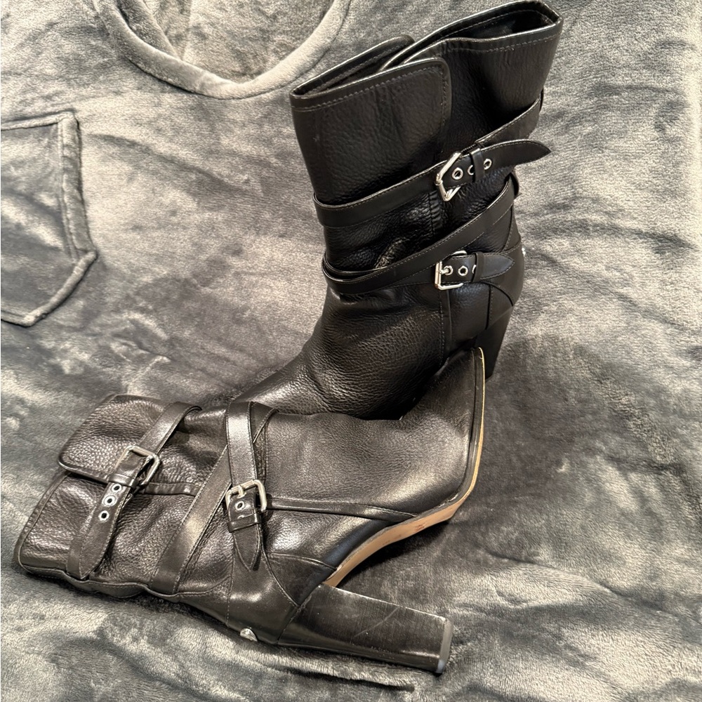 Coach Black Leather Heeled Boots